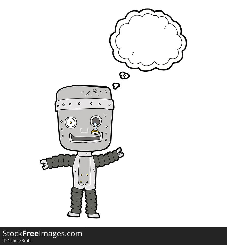 cartoon funny robot with thought bubble