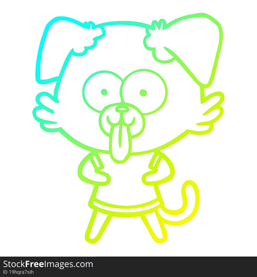 cold gradient line drawing of a cartoon dog with tongue sticking out