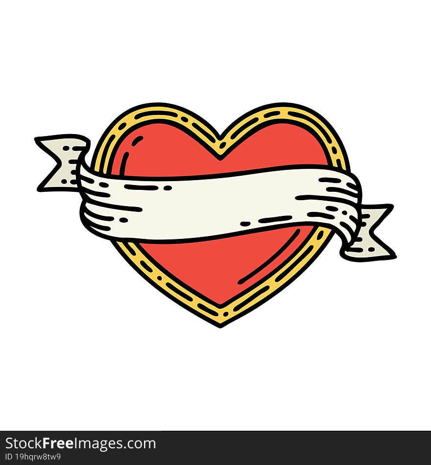 tattoo in traditional style of a heart and banner. tattoo in traditional style of a heart and banner