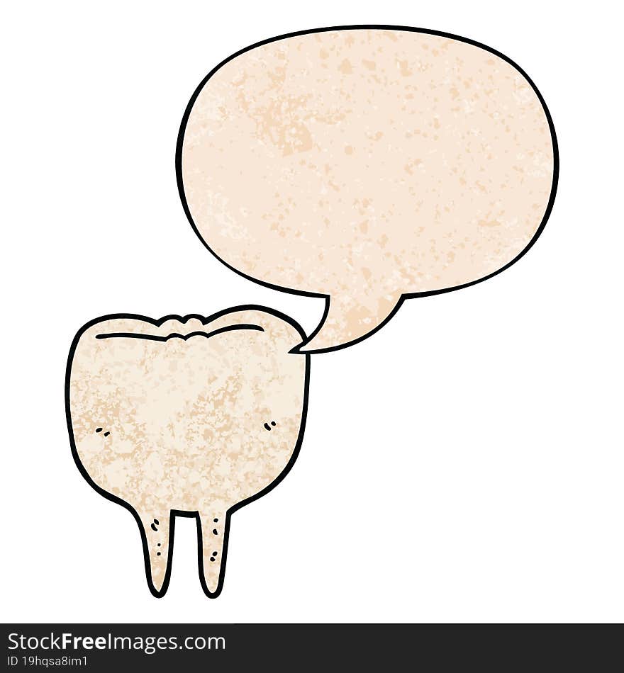 cartoon tooth and speech bubble in retro texture style