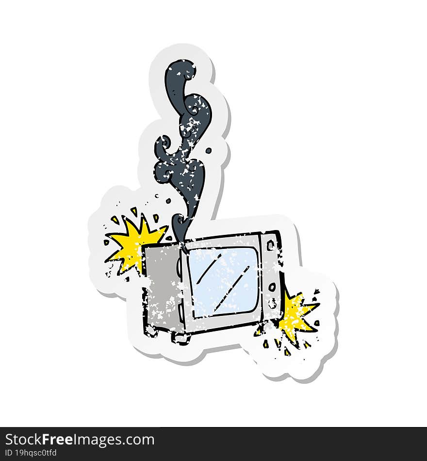 retro distressed sticker of a cartoon exploding microwave