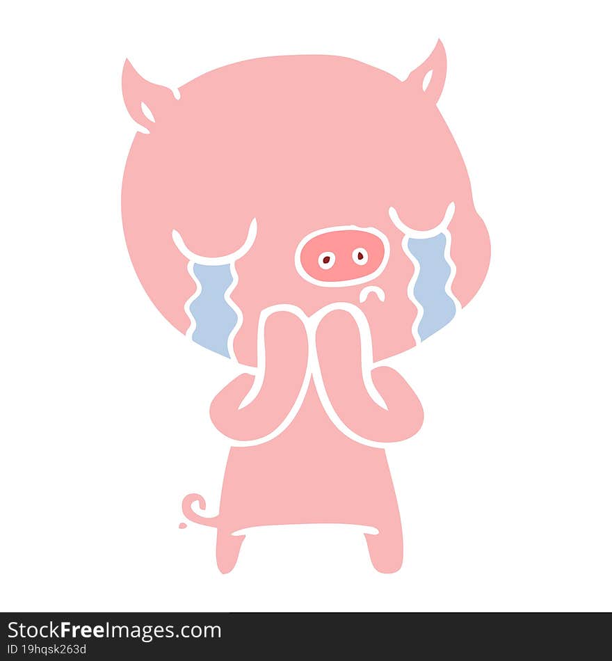 flat color style cartoon pig crying