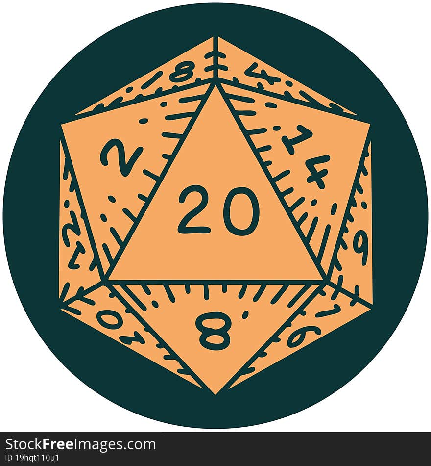 Natural 20 D20 Dice Roll Icon