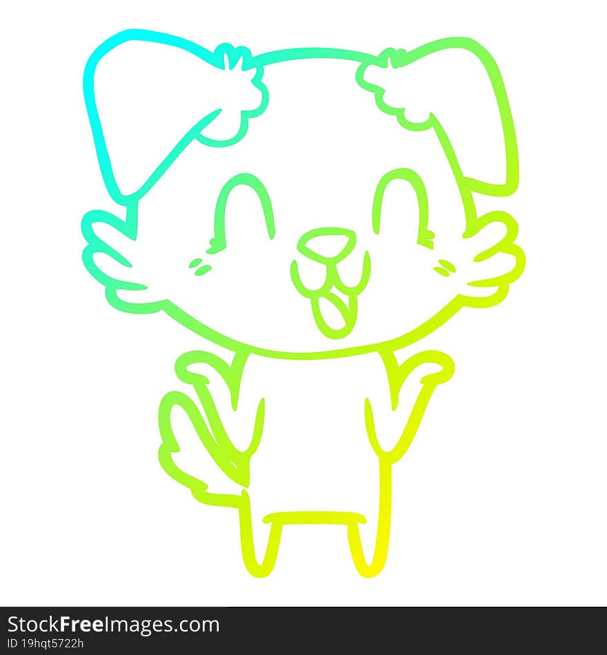 cold gradient line drawing of a laughing cartoon dog shrugging shoulders