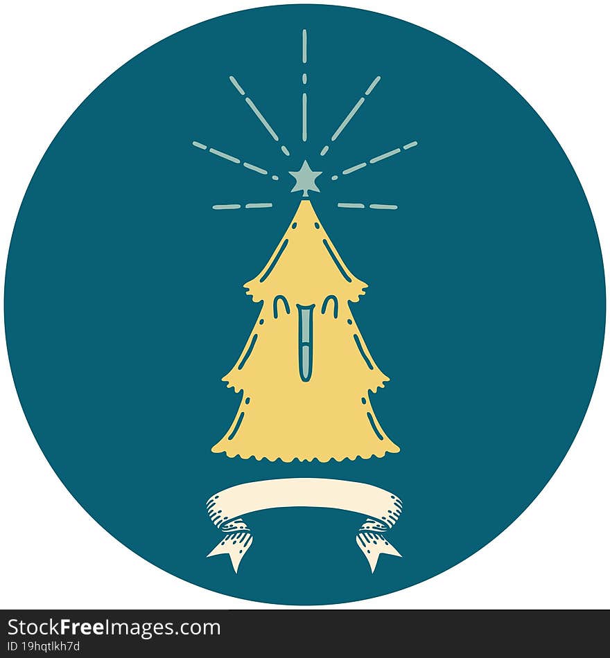 icon of tattoo style christmas tree with star