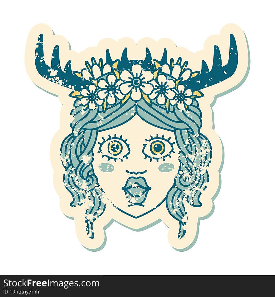 grunge sticker of a human druid character face. grunge sticker of a human druid character face