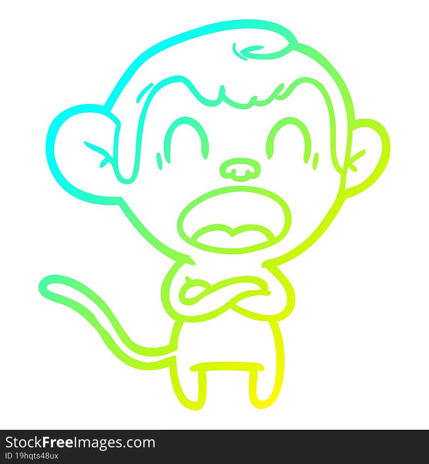 Cold Gradient Line Drawing Shouting Cartoon Monkey