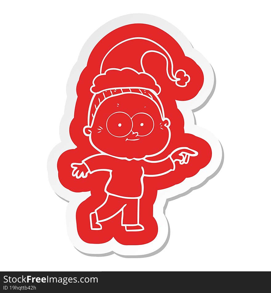 Cartoon  Sticker Of A Happy Old Woman Wearing Santa Hat