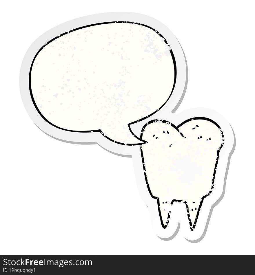 cartoon tooth and speech bubble distressed sticker