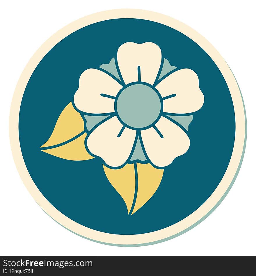 sticker of tattoo in traditional style of a flower. sticker of tattoo in traditional style of a flower