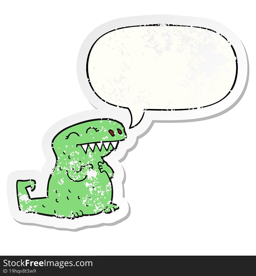 cartoon dinosaur and speech bubble distressed sticker