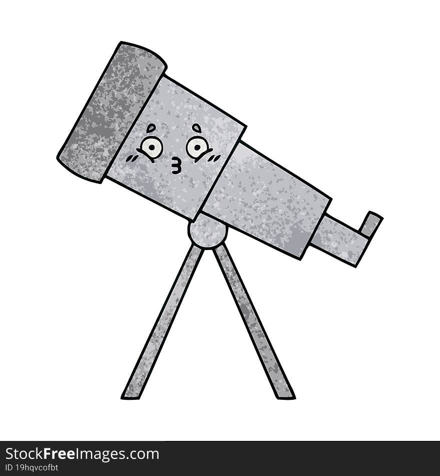 Retro Grunge Texture Cartoon Telescope