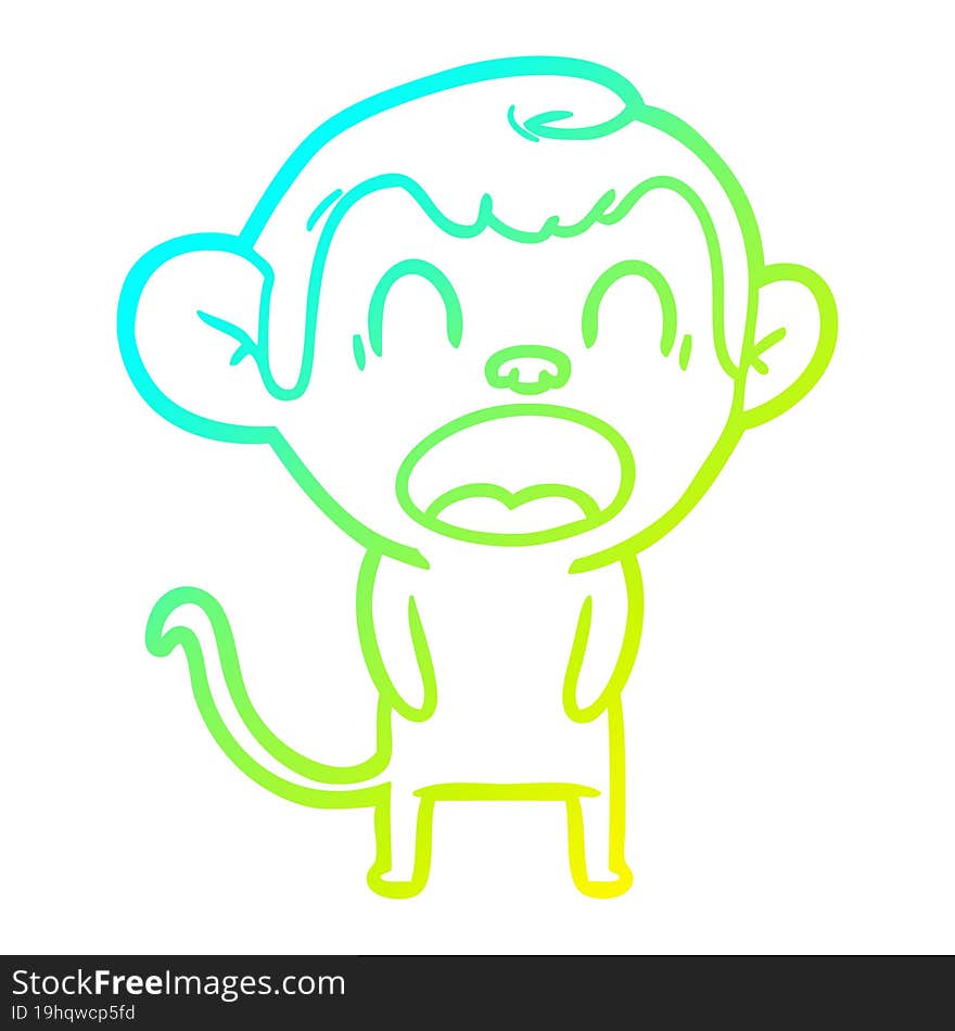 cold gradient line drawing yawning cartoon monkey