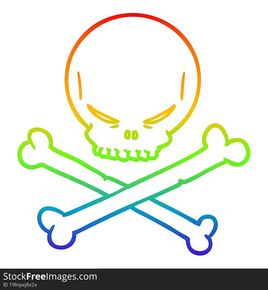 rainbow gradient line drawing cartoon skull and crossbones