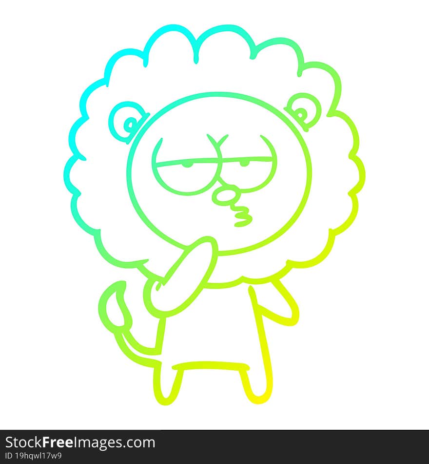 cold gradient line drawing cartoon tired lion