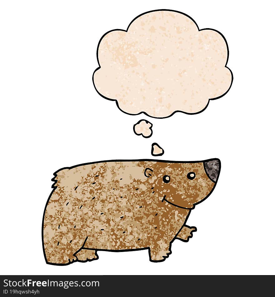 cartoon bear and thought bubble in grunge texture pattern style
