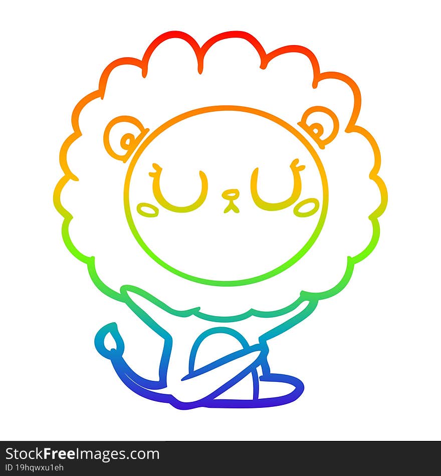 rainbow gradient line drawing of a cartoon lion