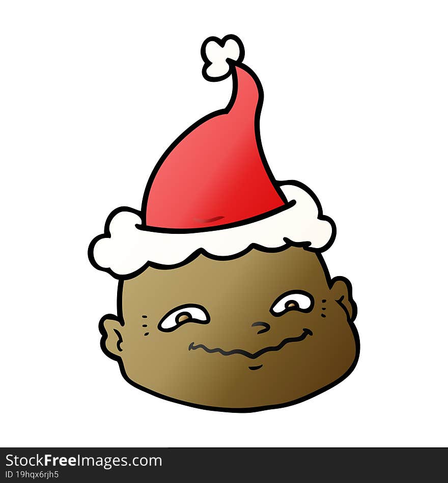 Gradient Cartoon Of A Bald Man Wearing Santa Hat