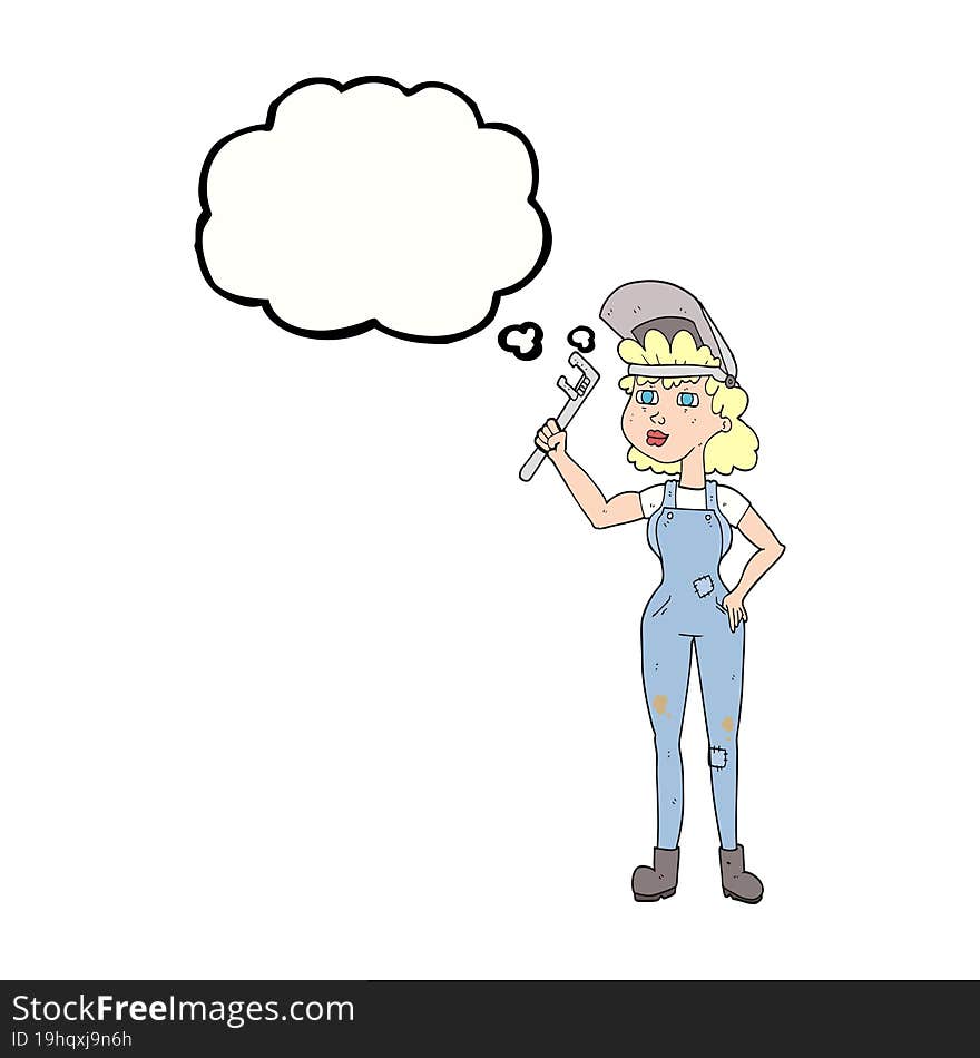 Thought Bubble Cartoon Capable Woman With Wrench