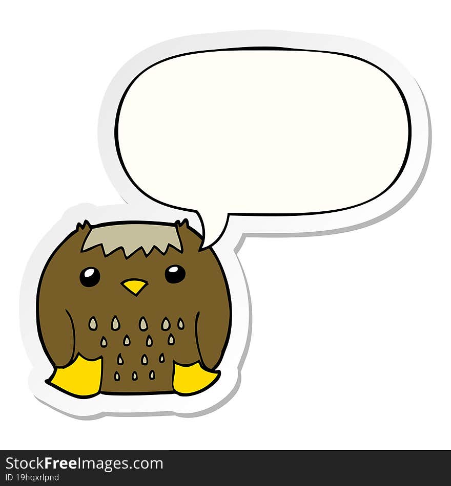 cartoon owl with speech bubble sticker. cartoon owl with speech bubble sticker