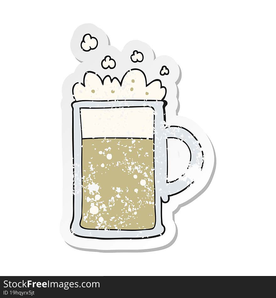 Retro Distressed Sticker Of A Cartoon Tankard Of Beer