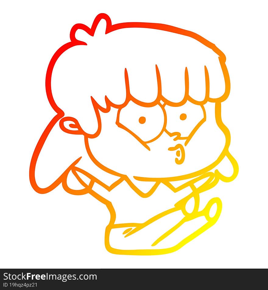 Warm Gradient Line Drawing Cartoon Whistling Girl