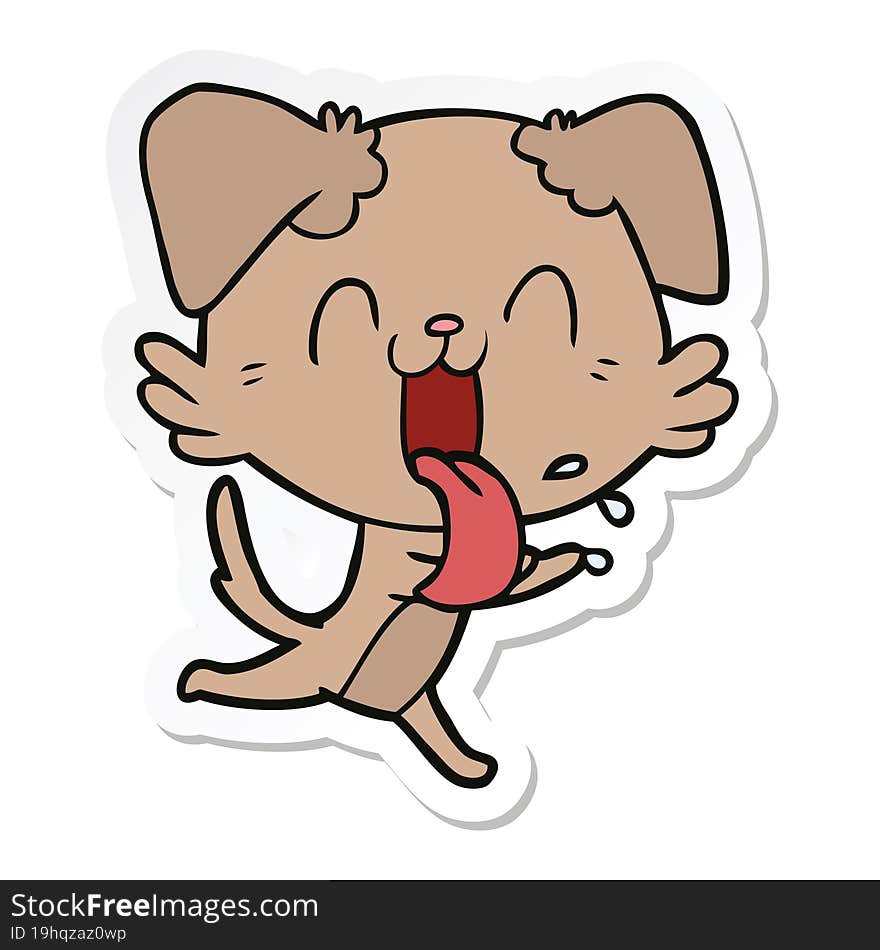 sticker of a cartoon panting dog running