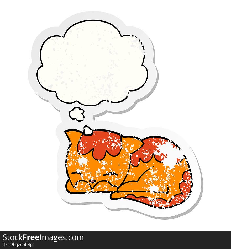 cartoon cat sleeping and thought bubble as a distressed worn sticker