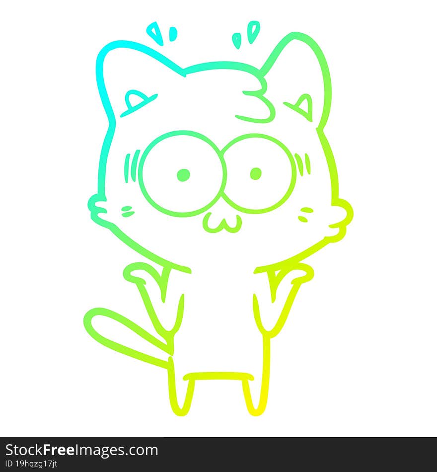 cold gradient line drawing cartoon surprised cat