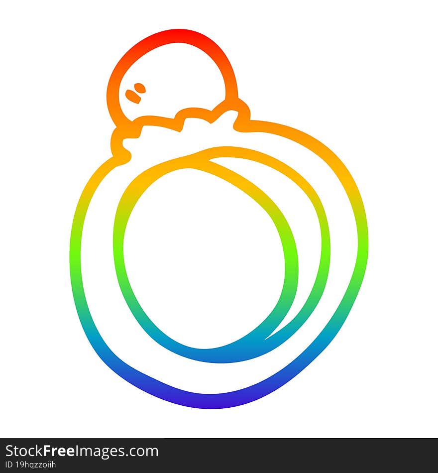 rainbow gradient line drawing of a cartoon engagement ring