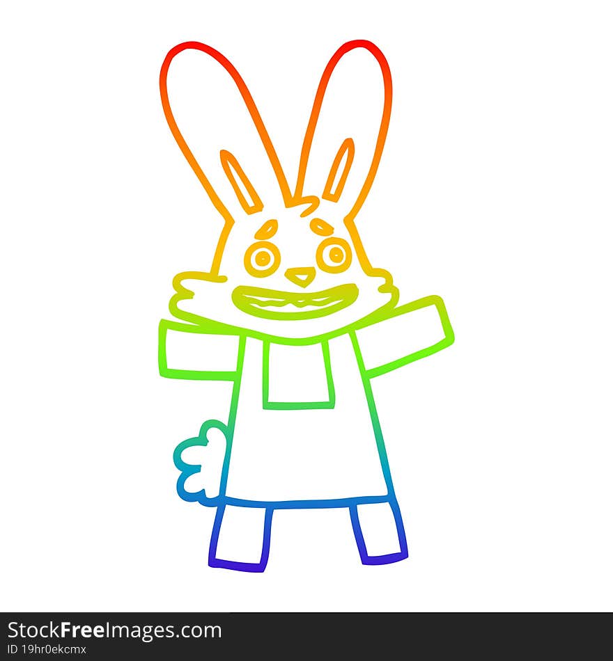 rainbow gradient line drawing of a cartoon scared looking rabbit