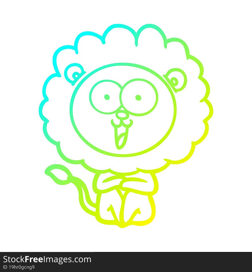 cold gradient line drawing of a happy cartoon lion