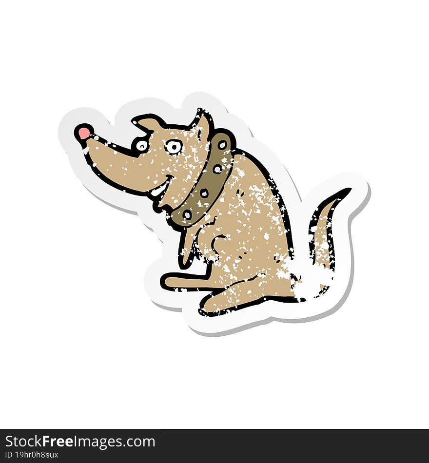 Retro Distressed Sticker Of A Cartoon Happy Dog In Big Collar