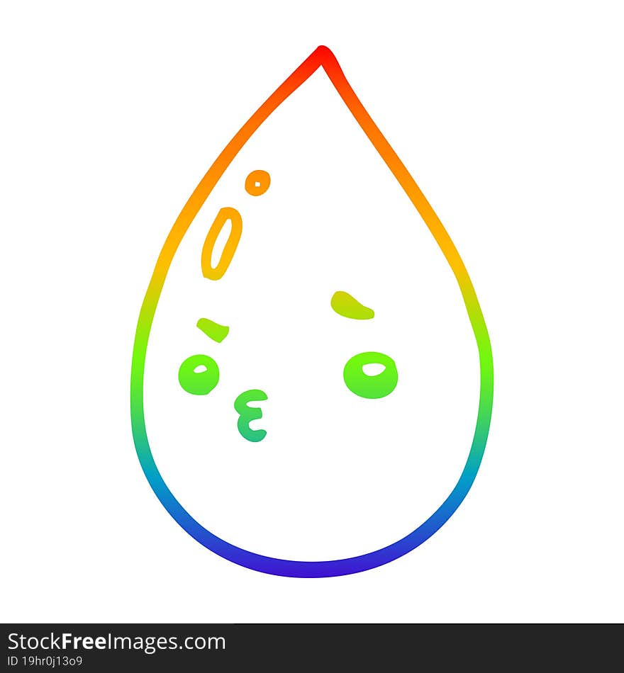 rainbow gradient line drawing of a cartoon cute raindrop