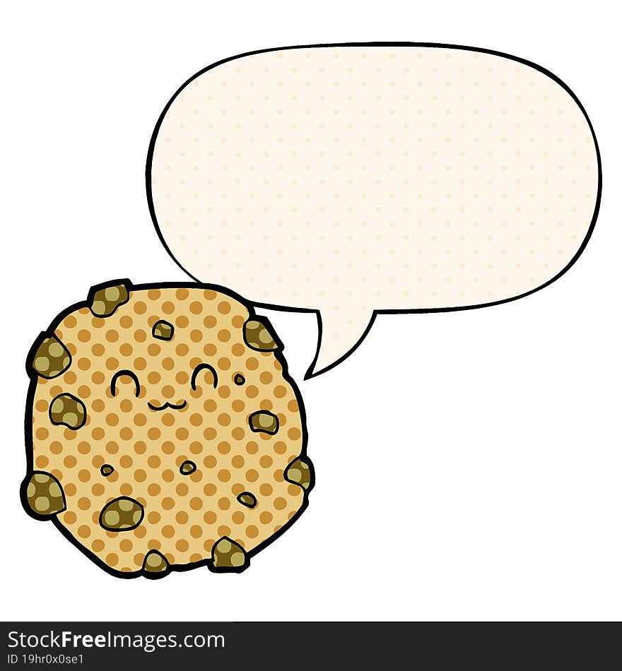 cartoon biscuit with speech bubble in comic book style