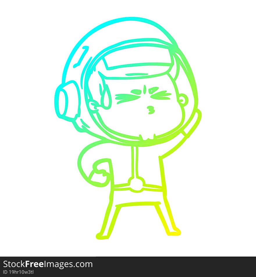 Cold Gradient Line Drawing Cartoon Stressed Astronaut