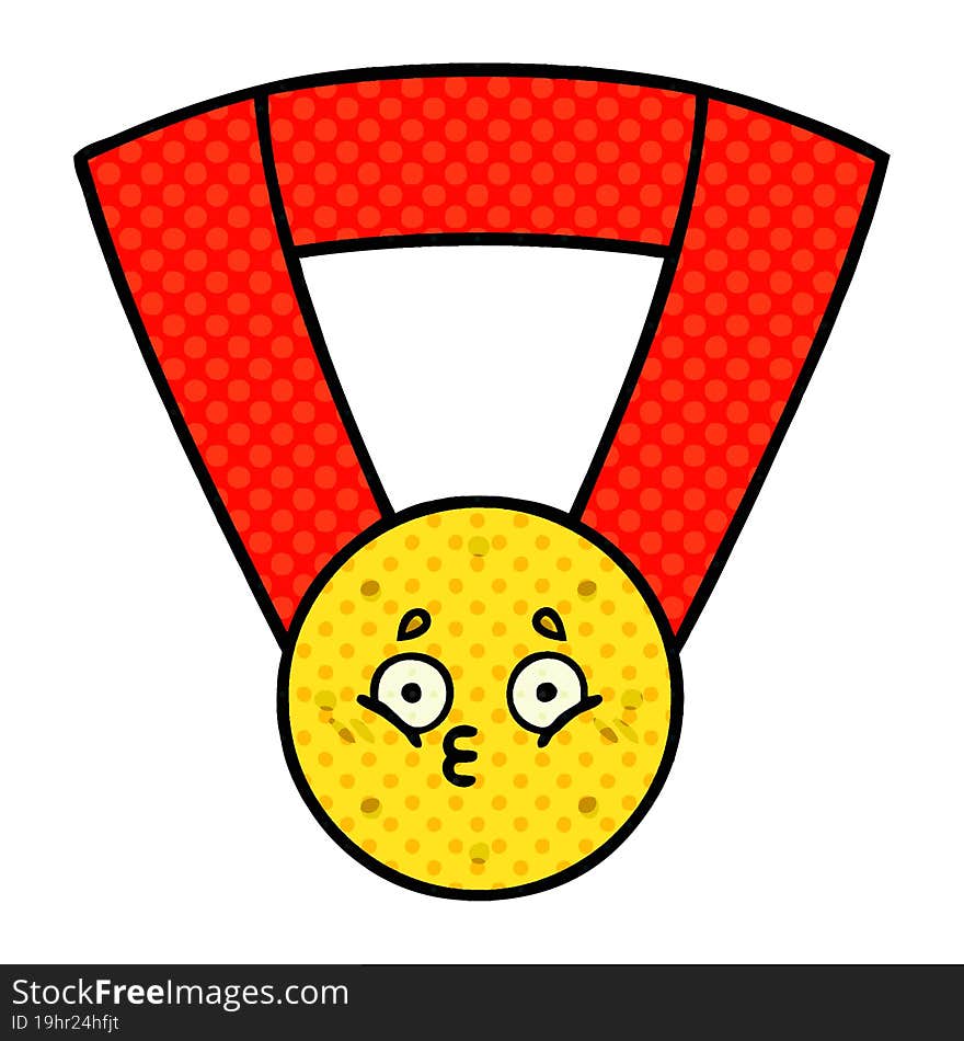 comic book style cartoon gold medal