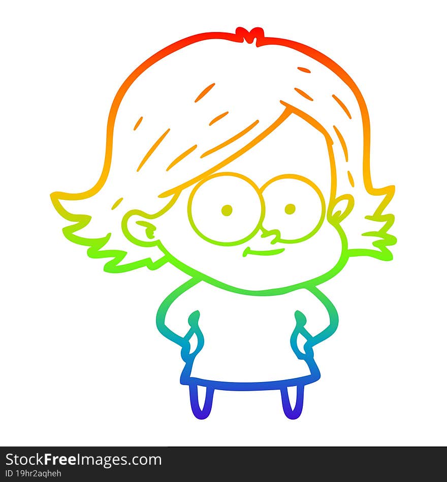 rainbow gradient line drawing of a happy cartoon girl