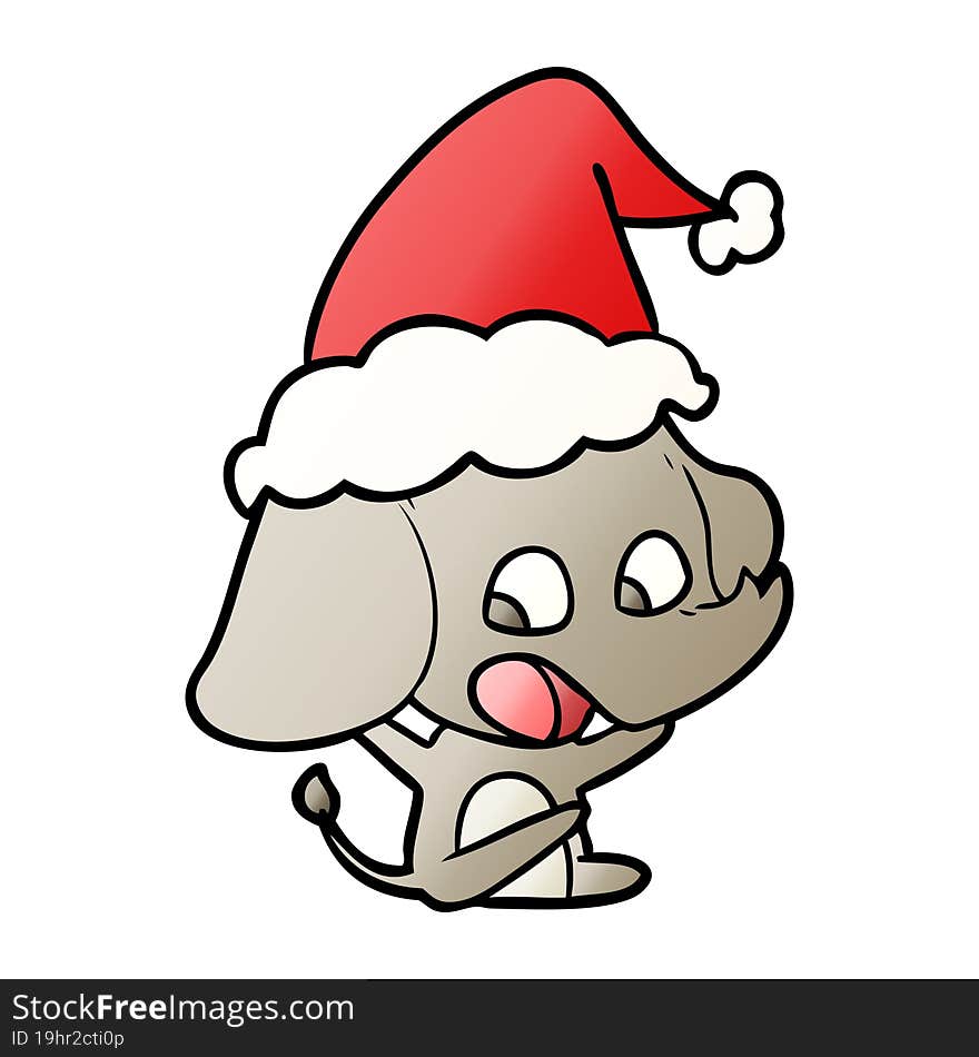 cute gradient cartoon of a elephant wearing santa hat