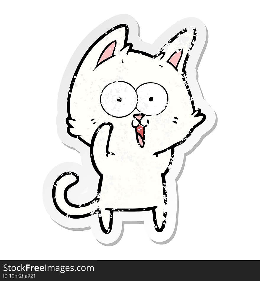 distressed sticker of a funny cartoon cat