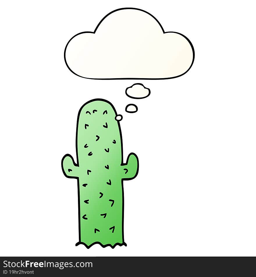 Cartoon Cactus And Thought Bubble In Smooth Gradient Style