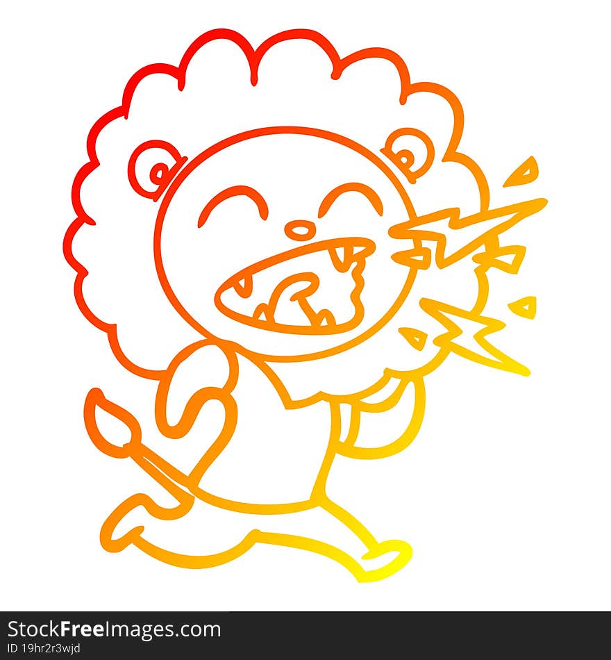 warm gradient line drawing cartoon roaring lion