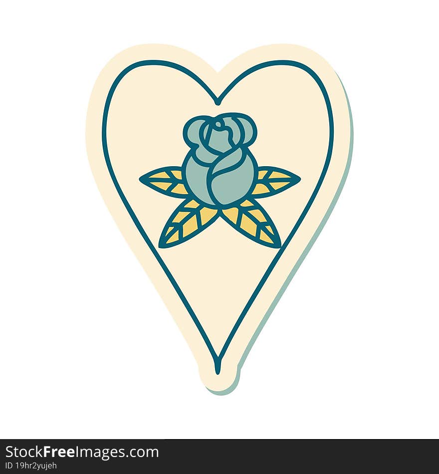 sticker of tattoo in traditional style of a heart and flowers. sticker of tattoo in traditional style of a heart and flowers