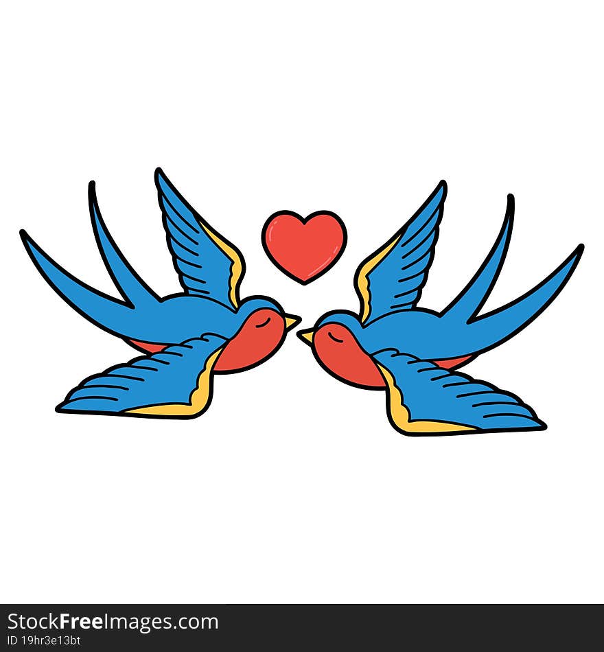 traditional tattoo of a swallows and a heart