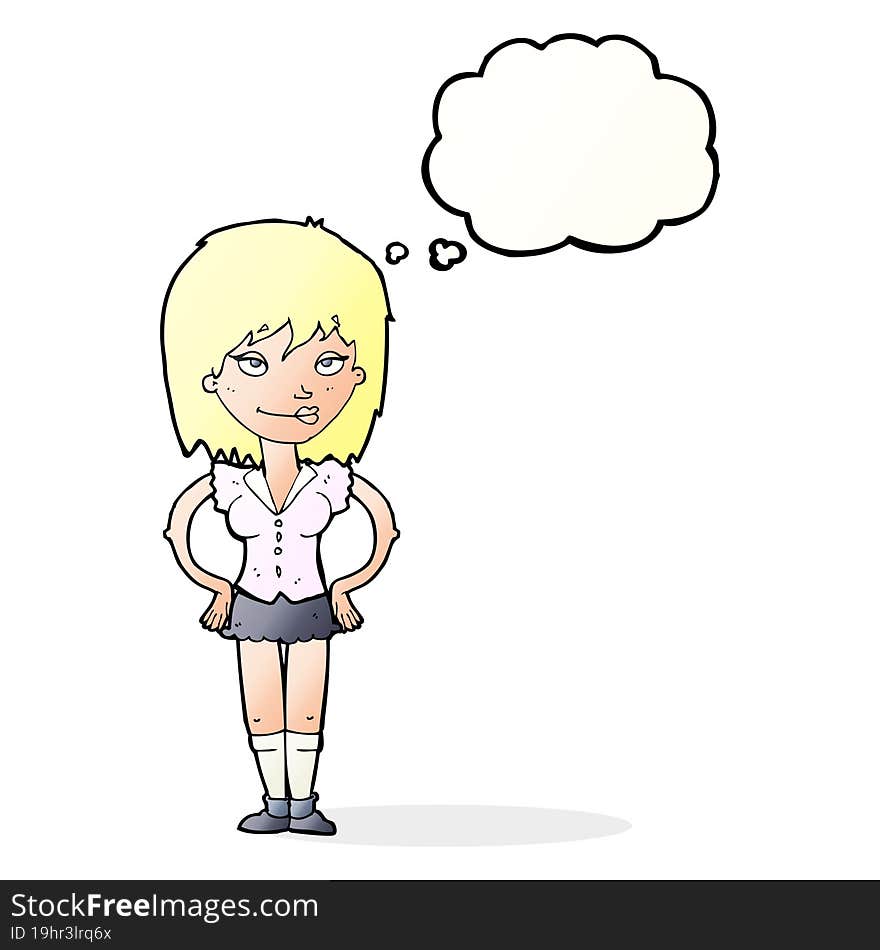 Cartoon Woman With Hands On Hips With Thought Bubble