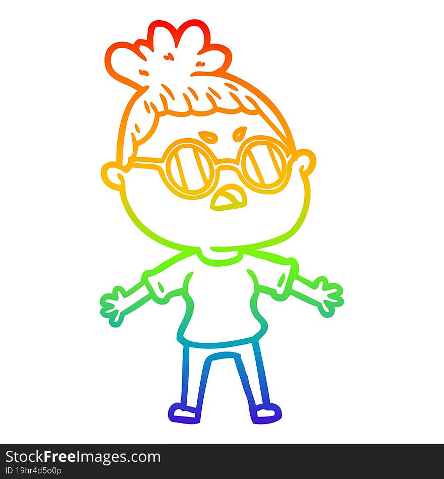 rainbow gradient line drawing of a cartoon annoyed woman