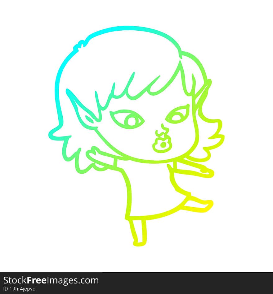 cold gradient line drawing pretty cartoon elf girl