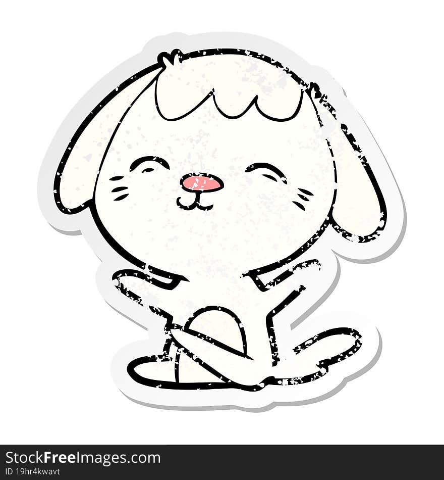 distressed sticker of a happy cartoon sitting dog