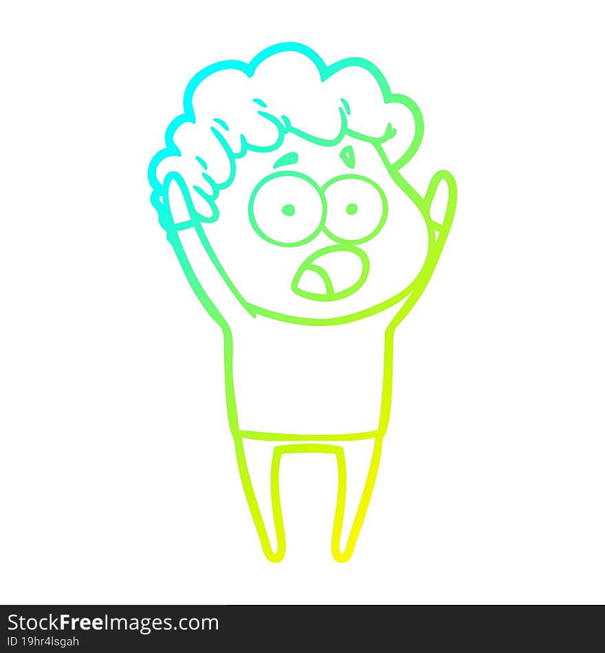 cold gradient line drawing cartoon man gasping in surprise