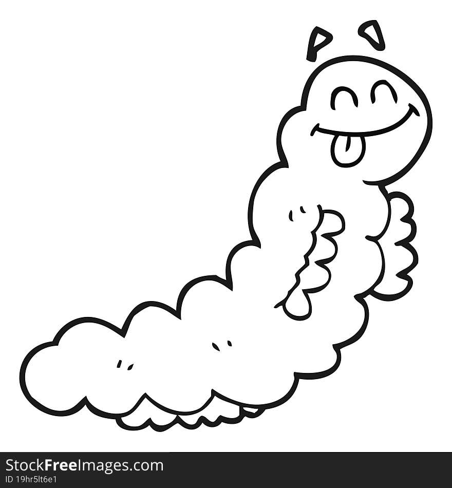 freehand drawn black and white cartoon caterpillar